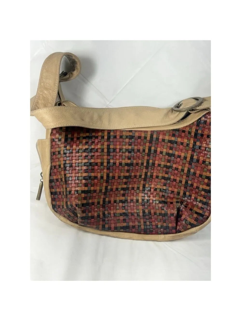 Vintage Avorio Leather Woven Hobo Bag Purse with matching wallet